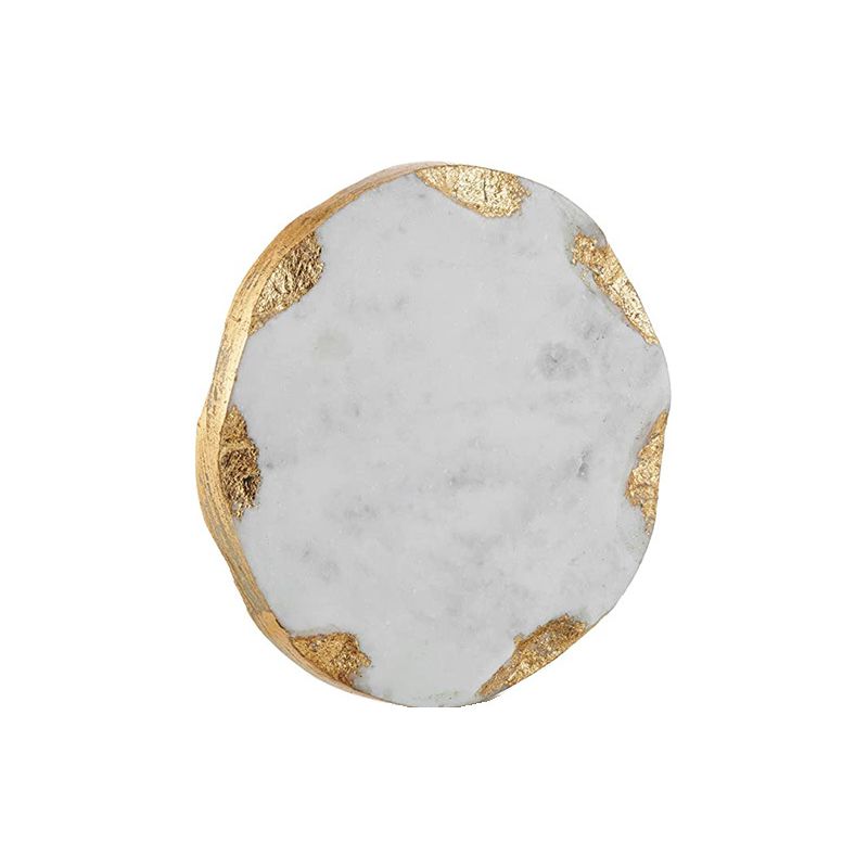 Marmoruntersetzer Mit Goldrand, Dekorativ Weiß Und Gold, Für Schreibtische Und Couchtische. Set Aus Schweren Und Ästhetisch Ansprechenden Untersetzern, 10 Cm Durchmesser (gold).