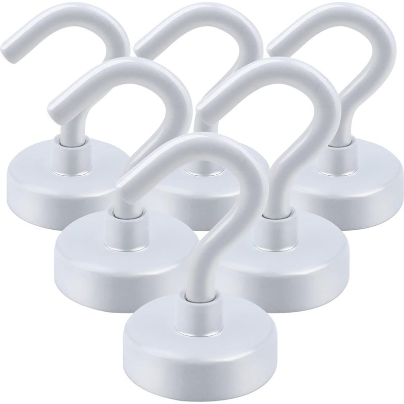 Magnetische Haken (6er-pack, Weiß), Hochleistungs-magnethaken (11,3 Kg Tragkraft) Für Klassenzimmer, Kühlschrank, Zum Aufhängen, Hütten