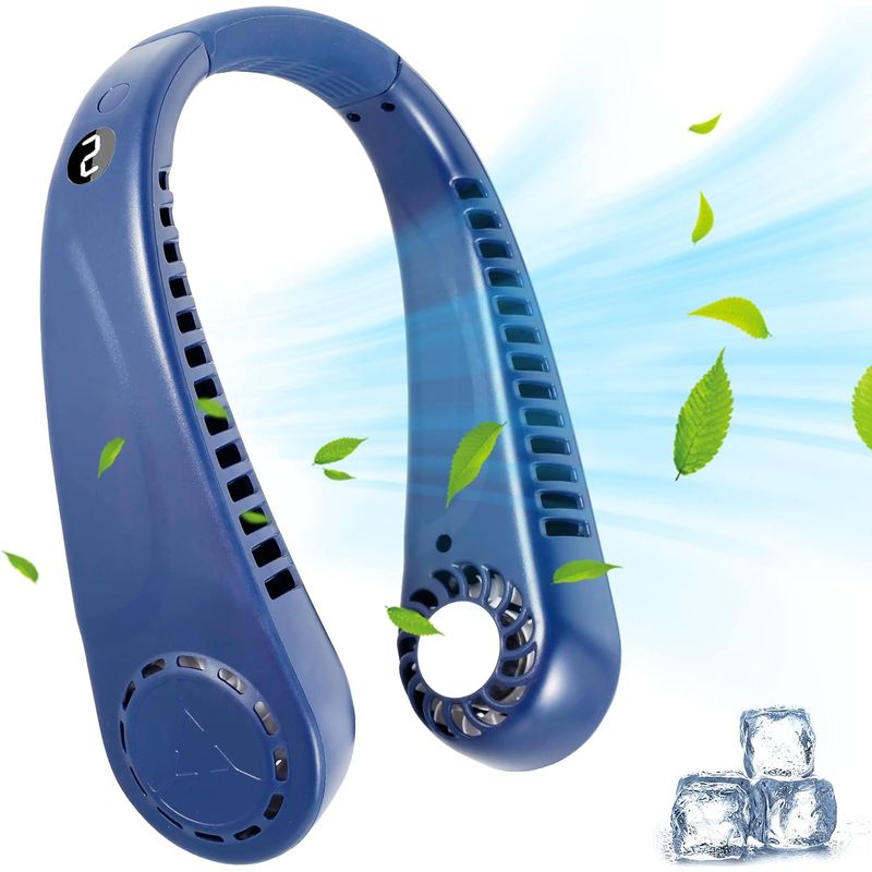 (blau) Tragbarer Nackenventilator, Mini-usb-wiederaufladbarer Taschenventilator, Leise, 5 Geschwindigkeitsstufen, Led-anzeige, 360° Verstellbar