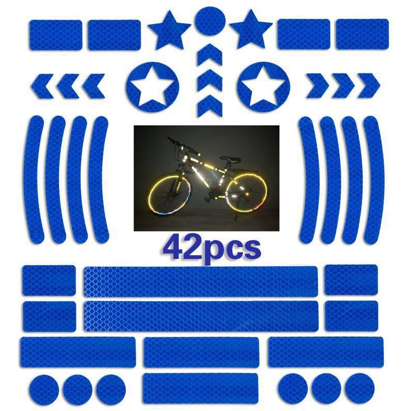 42 Fahrradaufkleber (blau), Fahrradreflektoren, Fahrradreflektoraufkleber, Motorradreflektoraufkleber, Rollerreflektoraufkleber, Helme