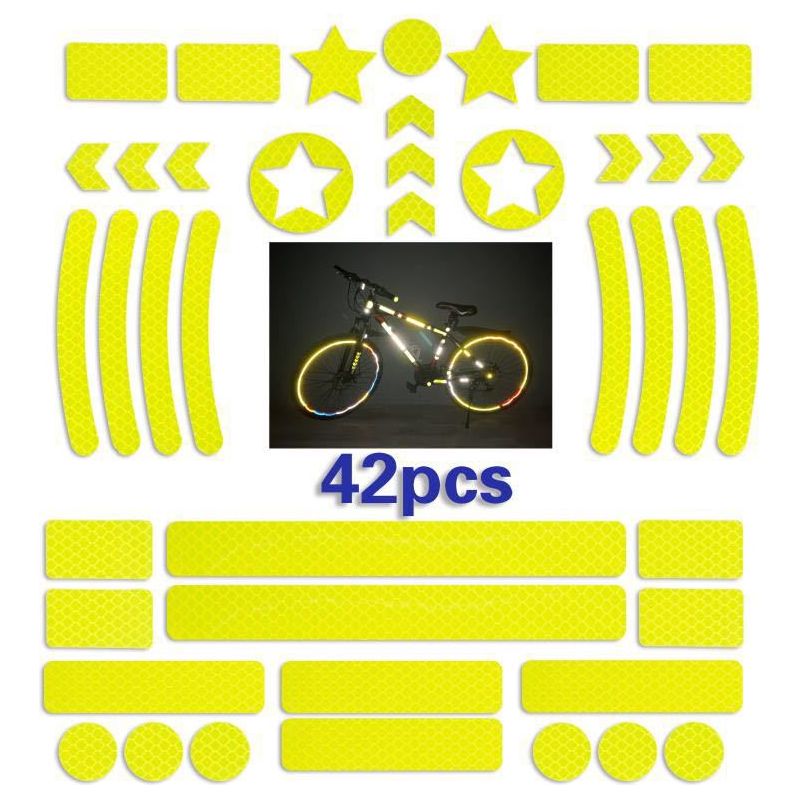42 Fahrradaufkleber (gelb), Fahrradreflektoren, Fahrradreflektoraufkleber, Motorradreflektoraufkleber, Rollerreflektoraufkleber, Helme
