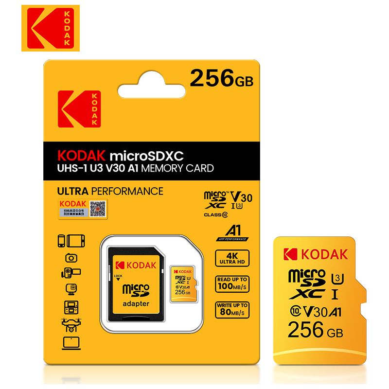 Kodak 256 Gb U3 High-speed-speicherkarte, Ld/tf-karte Für Mobiltelefone, Sd-speicherkarte, Inklusive Kostenlosem 2.0-kartenleser