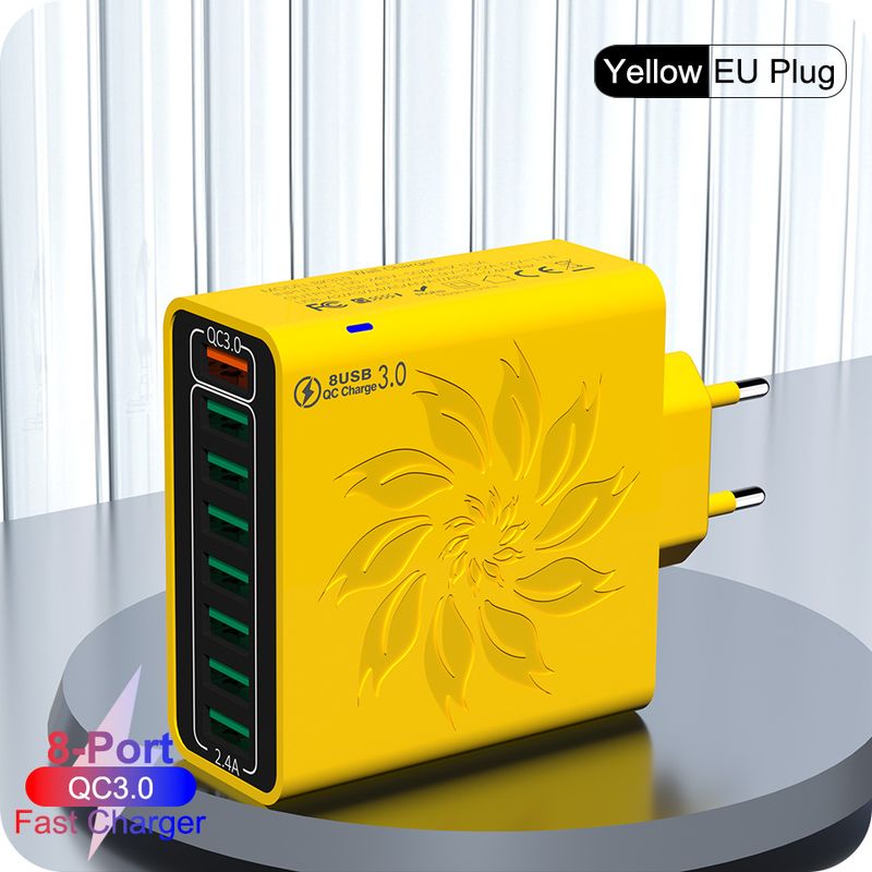 120-w-multifunktionsladegerät Mit Schnellladefunktion, 8 Qc 5.0 Usb-anschlüsse, Diverse Schnittstellen, Netzteil, Qc 3.0 Schnellladeadapter (gelb)