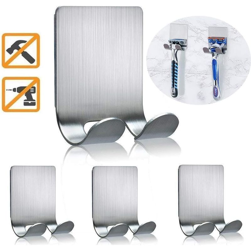 Set Mit 4 Duschrasiererhaltern, Selbstklebende Duschhaken, Rasiererhalter, Max. 3 Kg, Kein Bohren Erforderlich, Rostfrei, Für Rasierer Und Bürsten