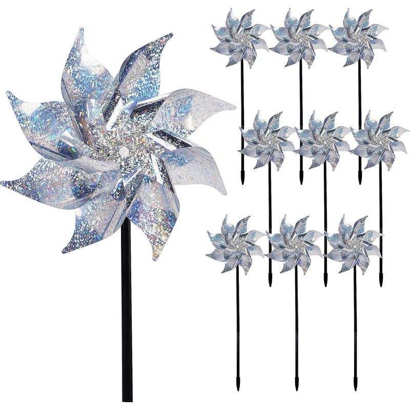 Set Mit 10 Reflektierenden Windmühlen, Eine Funkelnde Gartendekoration, Die Vögel Effektiv Von Ihrem Garten, Ihrer Terrasse Oder Ihrem Bauernhaus Fernhält.