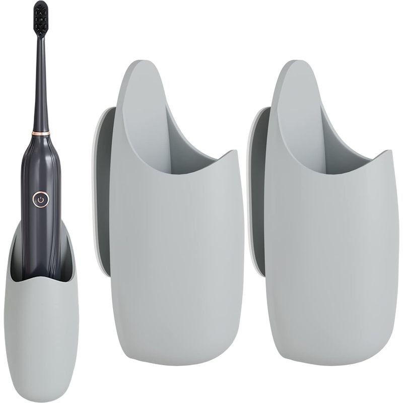 3-teiliges Set, Grauer Zahnbürstenhalter – Halter Für Elektrische Zahnbürsten, Selbstklebender Zahnbürstenhalter, Wandmontierter Zahnpasta-organizer
