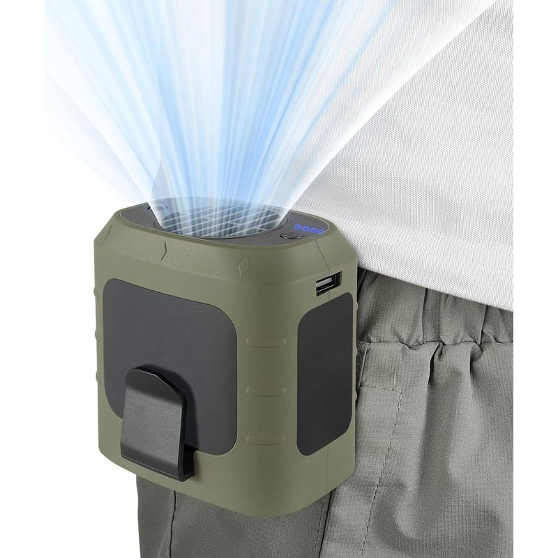 (grün) Usb-hüftventilator 8000mah, Tragbarer Hüftventilator, Gürtelventilator, Persönlicher Ventilator