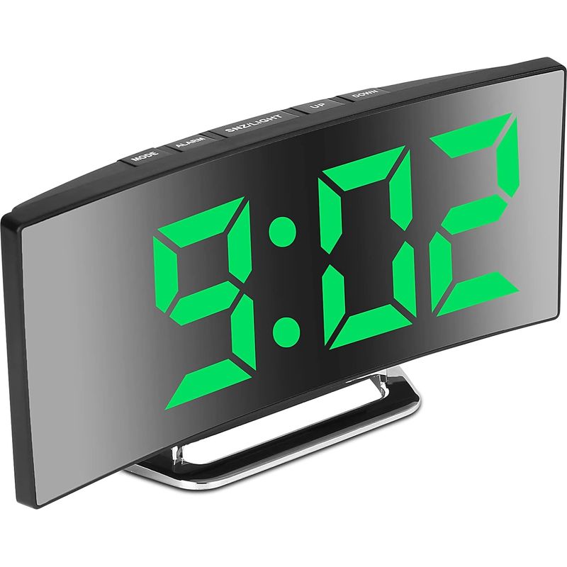 Digitaler Schlafzimmerwecker (grün), 7-zoll-led-spiegeldisplay, 2 Helligkeitsstufen, 12-/24-stunden-anzeige