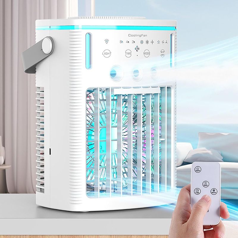 Tragbare Klimaanlage Mit 3 Geschwindigkeitsstufen Und 3 Kühlmodi, 1-liter-wassertank, Leisem Ventilator, 7-farbiger Beleuchtung, Ventilator