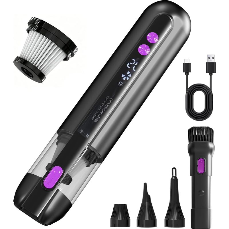 Tragbarer Autostaubsauger, Kabellos, 3-in-1, Ausgestattet Mit Grüner Led-leuchte, Led-bildschirm Und Usb-c-ladefunktion.