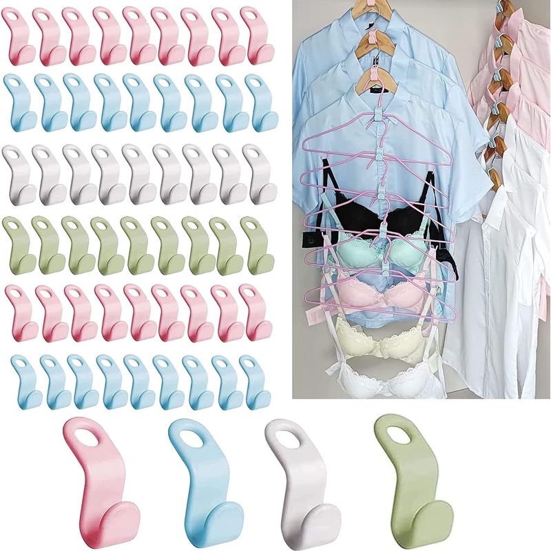 Platzsparendes Kleiderbügel-set (60 Stück), Kleiderbügelverbinder, Kleiderbügel-verbindungshaken, Kleiderbügelhaken Aus Kunststoff, Umweltfreundlicher Kleiderschrank-organizer