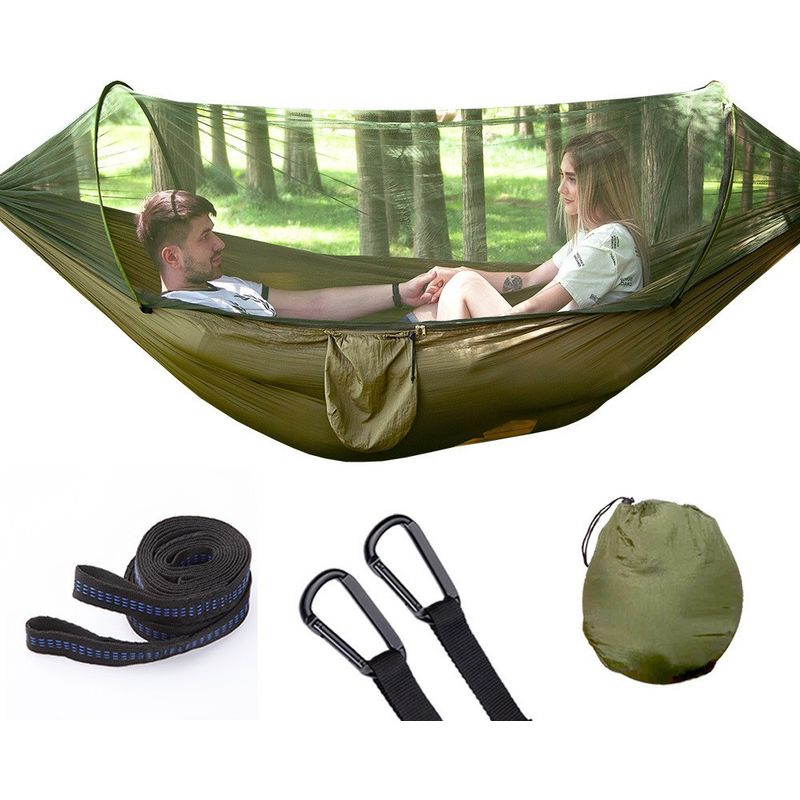 Camping-hängematte Mit Moskitonetz – Tragbare Hängematte Für Ein Oder Zwei Personen Mit 2 Baumgurten, Kippschutz, Maße: 290 X 140 Cm