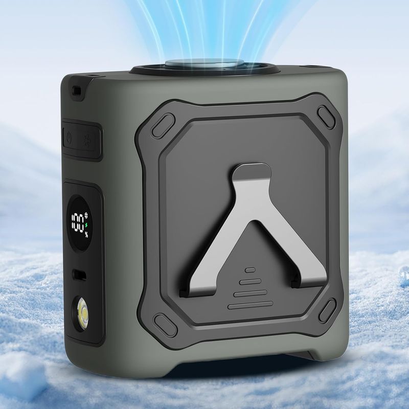 Tragbarer Ventilator Zum Tragen Um Die Taille, Mit 100 Geschwindigkeitsstufen, Ausgestattet Mit Led-leuchten Und Digitalanzeige, 8000 Mah Akku.