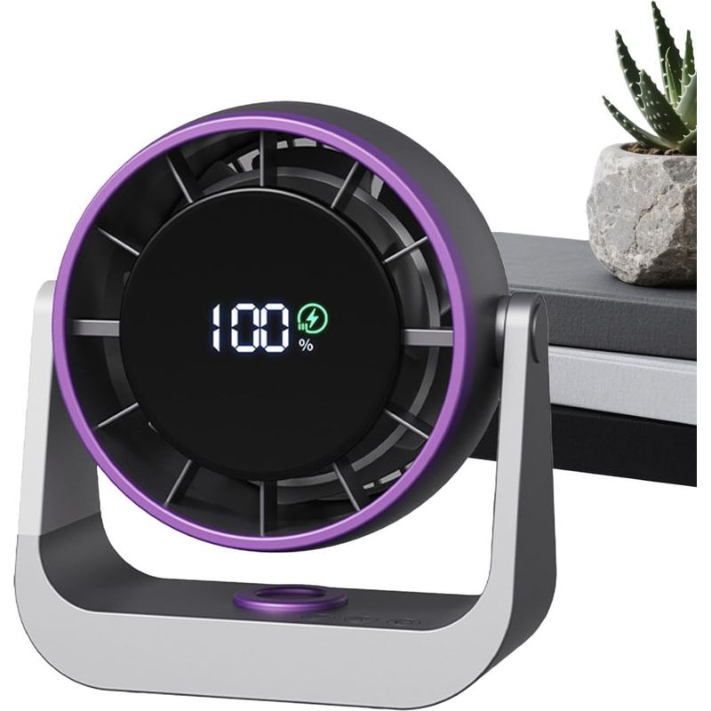 Dieser Tischventilator Verfügt Über Ein Led-display, Arbeitet Leise, Ist Wiederaufladbar Und Hat Touch-bedienelemente.