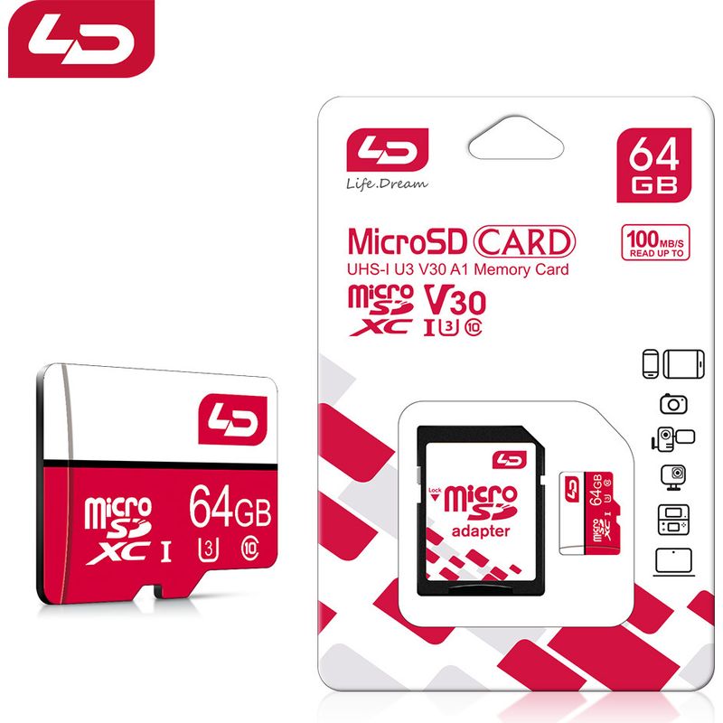 Rote Und Weiße Ld-karte, 64 Gb U3-hochgeschwindigkeitsspeicherkarte, Ld/tf-karte Für Mobiltelefone, Sd-speicherkarte, Kartenleser Inklusive