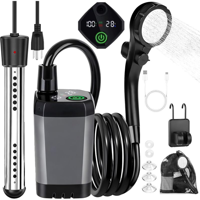 Beheizbare, Tragbare Campingdusche Mit 6000-mah-akku, 2000-w-tauchheizkörper Und Display.