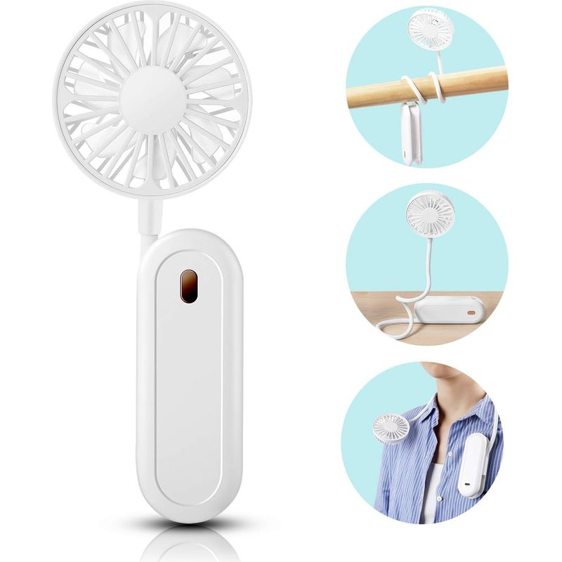 Tragbarer Nackenventilator (weiß), 360° Freie Drehung, 1200 Mah Wiederaufladbarer Akku, 3 Geschwindigkeitsstufen, Leiser Ventilator.