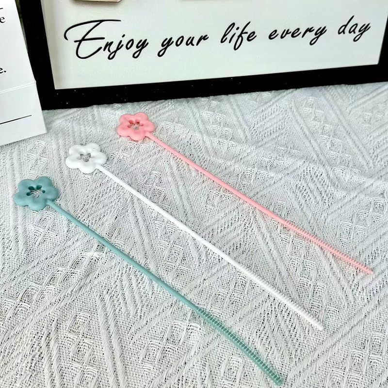 3-teiliges Nylon-babyflaschen-reinigungsset Mit Langem Edelstahlgriff, Babyflaschenbürste Und Blütenförmiger Strohhalmbürste