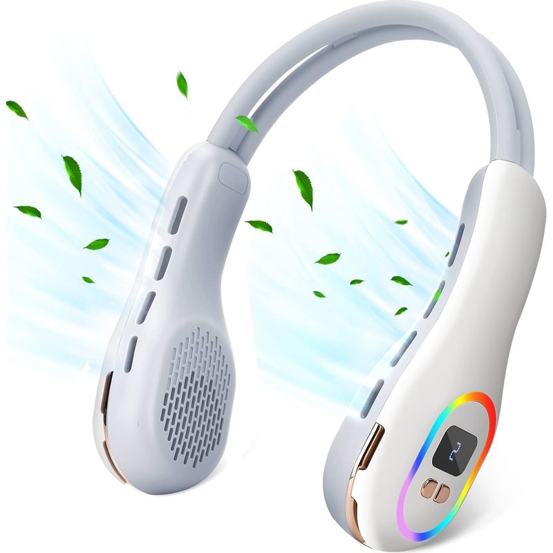 Nackenventilator Mit Rgb-umgebungsbeleuchtung, Tragbarer, Klingenloser Nackenventilator Mit 3600-mah-akku, Leiser Usb-ventilator