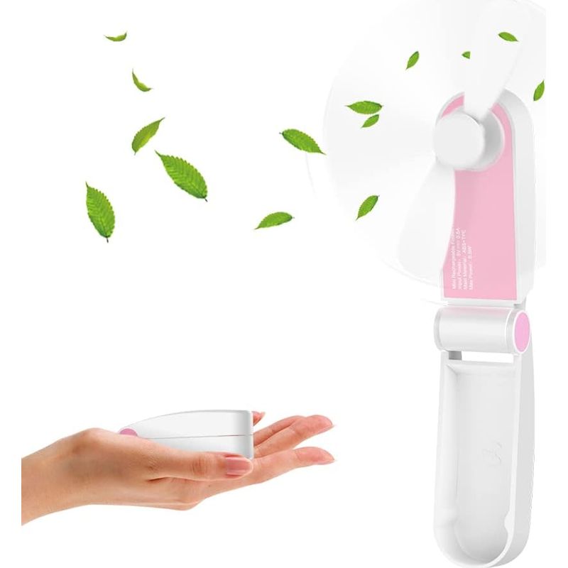 Mini-tragbarer Faltventilator (rosa), Wiederaufladbar, Mit Usb-kabel, 2 Einstellbare Geschwindigkeitsstufen.
