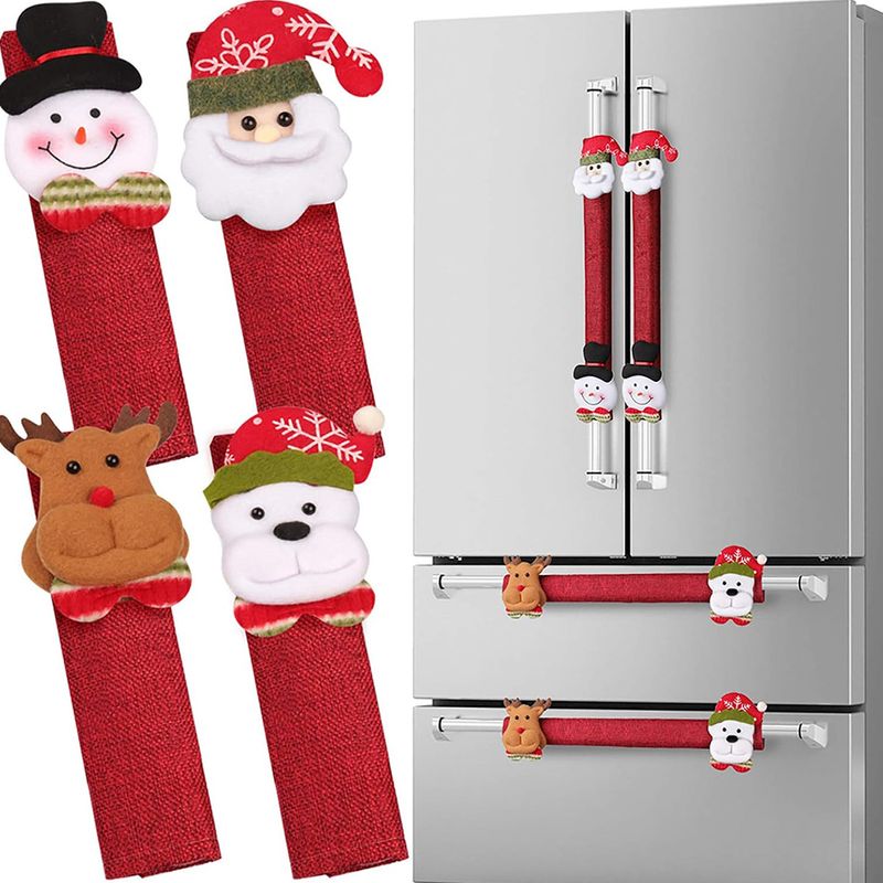 Set Mit 8 Türgriffschonern Für Haushaltsgeräte, Mit Motiven Von Weihnachtsmann, Schneemann Und Weihnachtsdekorationen.