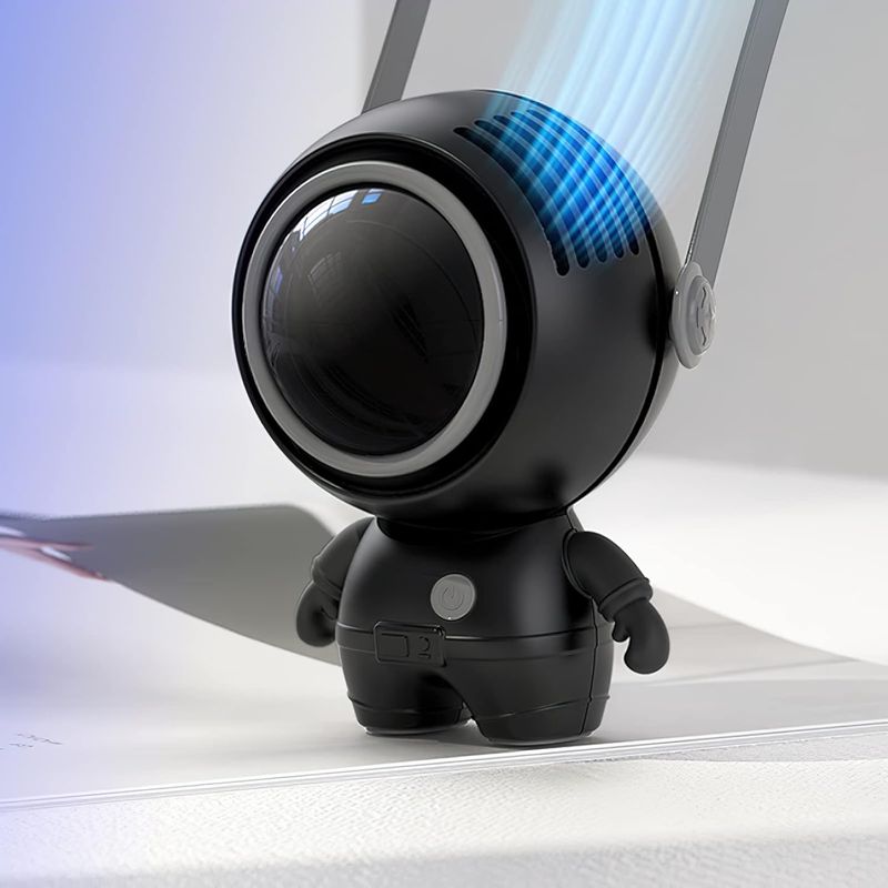 Astronauten-nackenventilator (schwarz) Mini-ventilator Ohne Rotorblätter, Tragbar, Usb-ladefunktion, 360° Verstellbarer Luftauslass