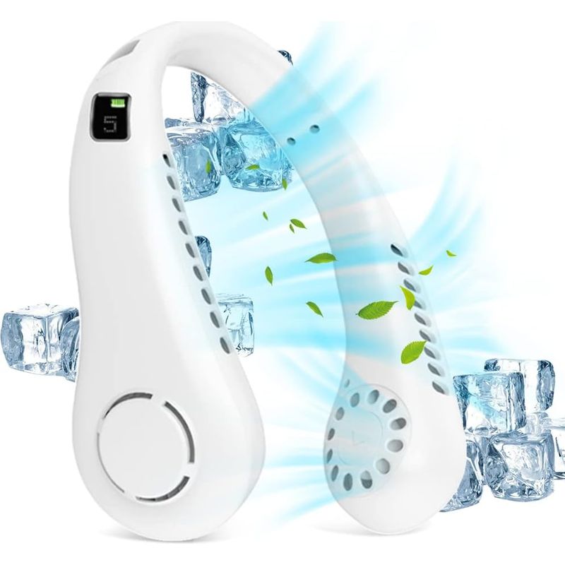 (weiß) Tragbarer Nackenventilator Mit Großem Akku (2600 Mah) – Ideal Für Unterwegs.