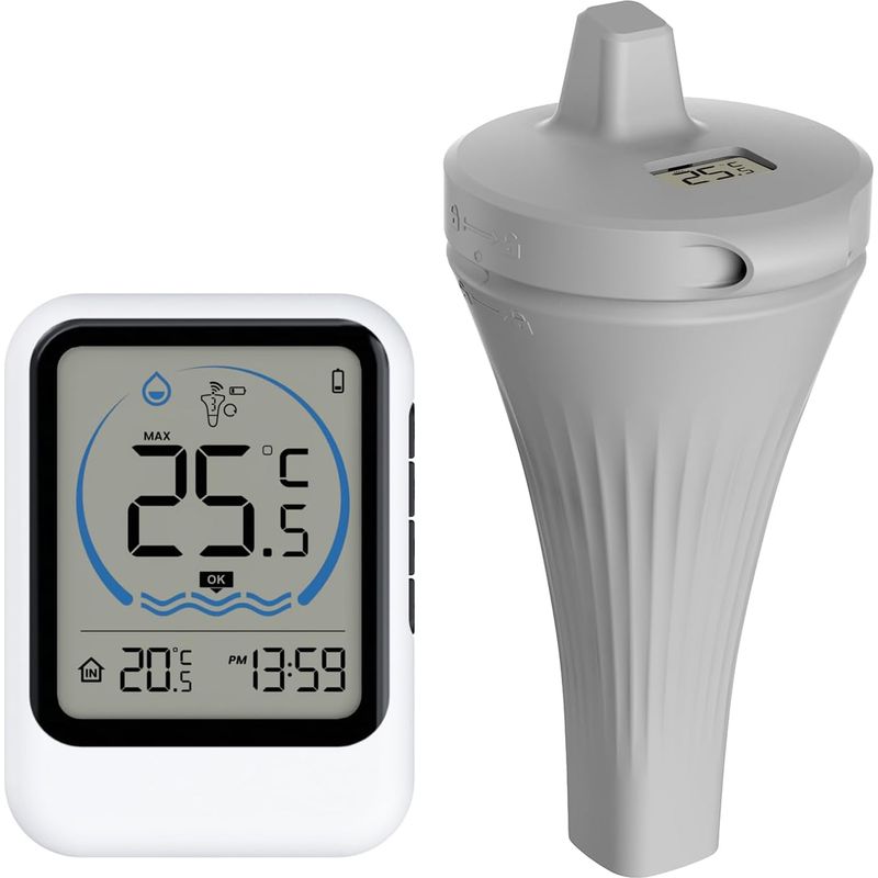 Wasserthermometer, 12/24-stunden-anzeige, Zeichnet Die Maximale/minimale Außentemperatur Auf, Geeignet Für Schwimmbäder, Aquarien, Badewannen Usw.