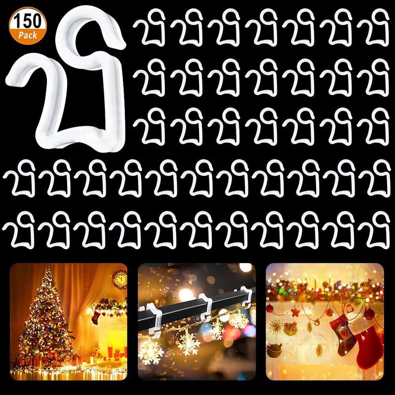 Packung Mit 150 Mini-haken Für Weihnachtslichter, Weiß, Kunststoff, Für Dekorative Außenbeleuchtung
