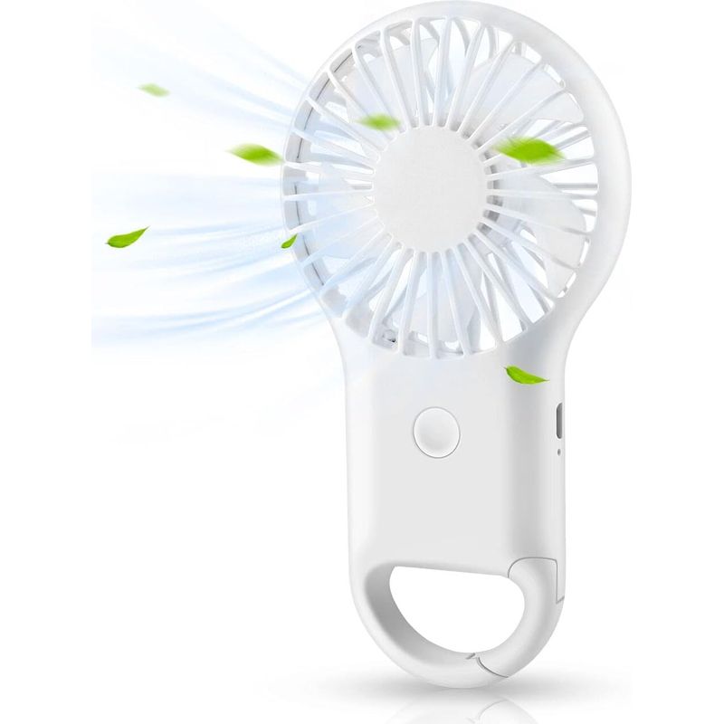 Mini-tragbarer, Leiser Ventilator (weiß), Usb-aufladbar, 3 Geschwindigkeitsstufen, Mit Karabinerhaken.