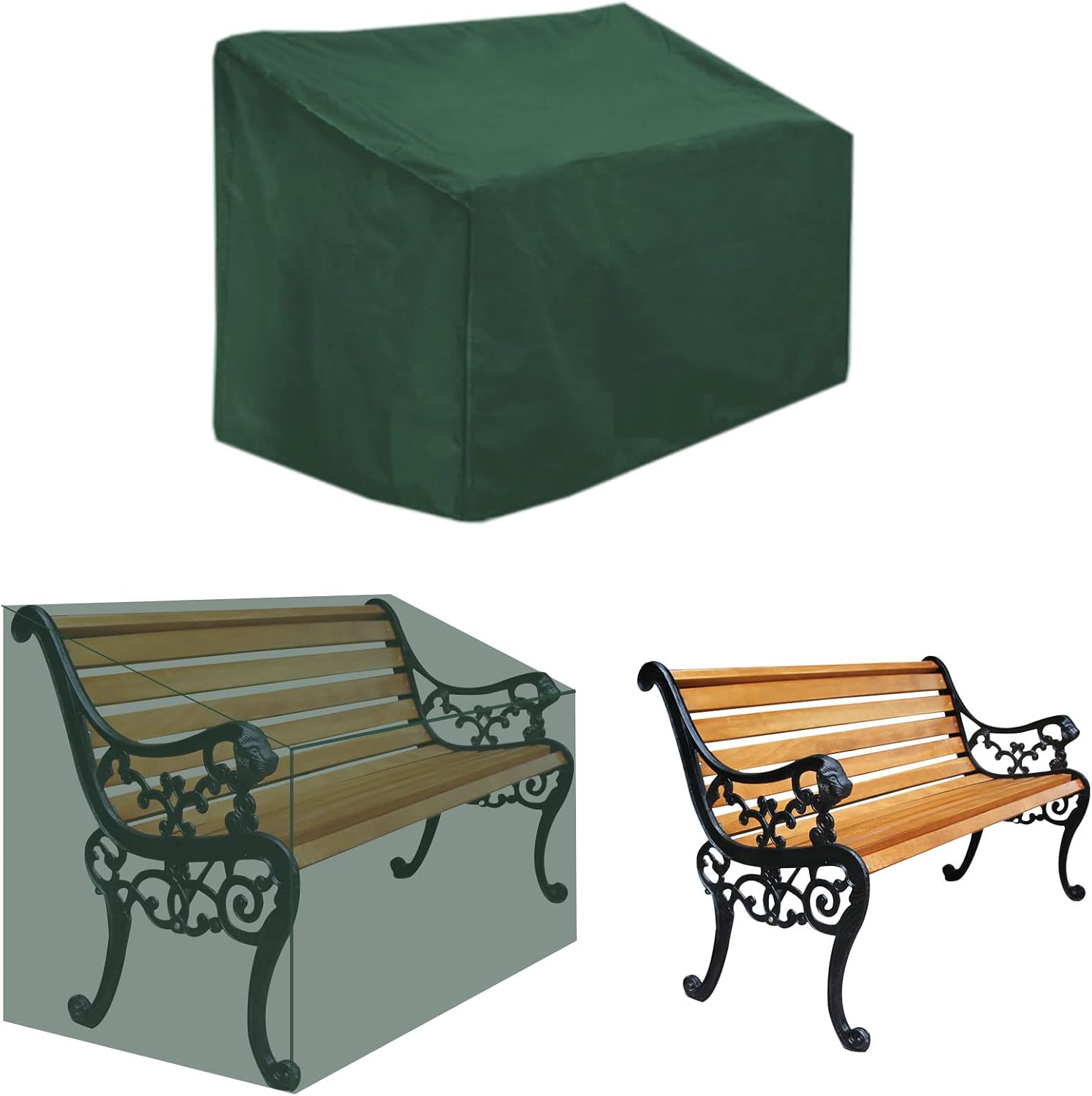 Amxcnoy 2-sitzer Gartenbank Schutzhülle, Wasserdicht, Uv-beständig, Winddicht, Aus 210d Oxford-polyester, 134x66x89 Cm, Grün