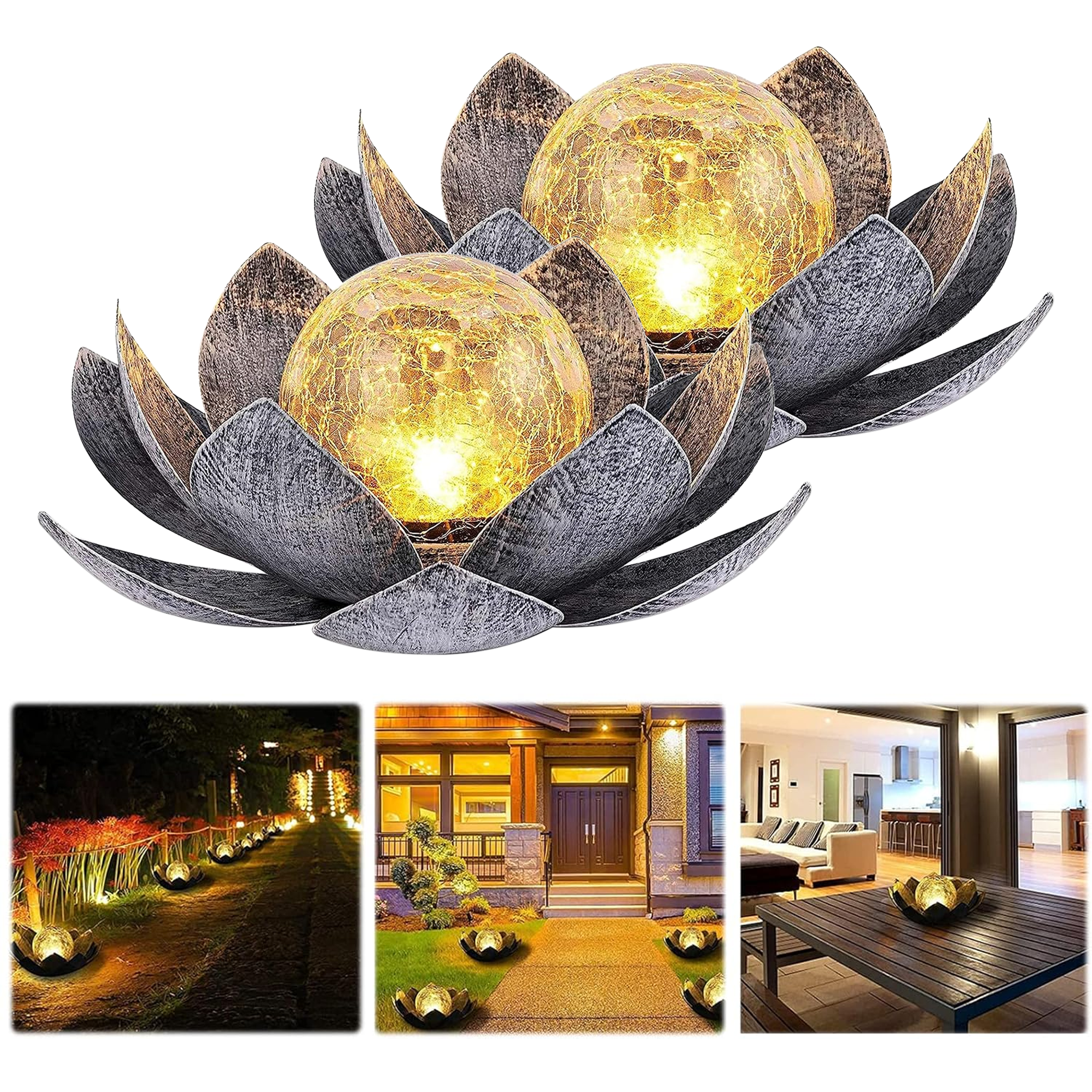 Solarleuchte Außen Lotusblume, Wasserdichte Ip44 Solarlaterne Mit Warmweißem Licht Für Garten, Terrasse, Hof, Rasen Und Balkon