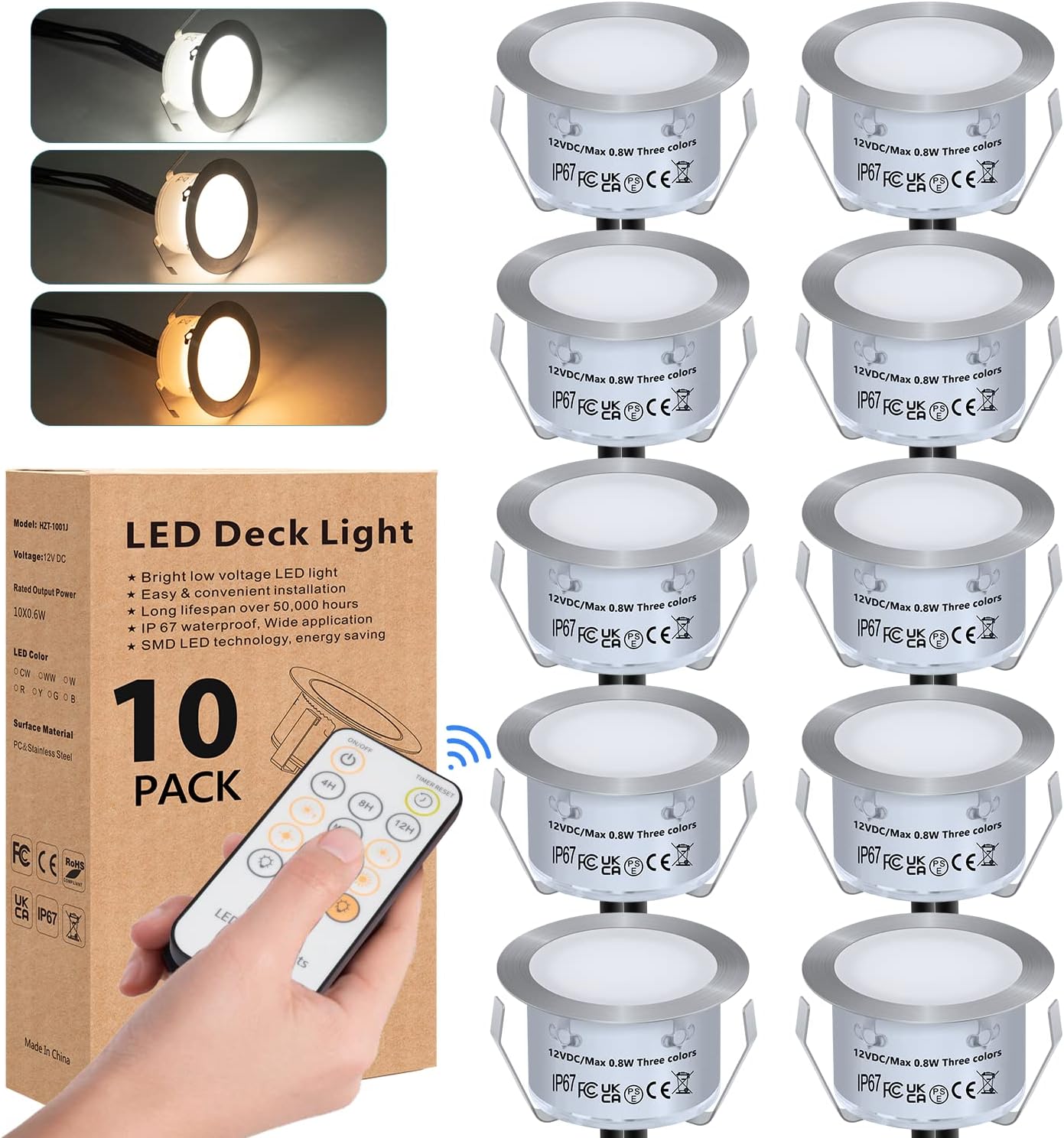 10er Set Led Einbauspots Außen Ip67 Ø42mm 0,8w 12v Mit Fernbedienung, Wasserdichte Beleuchtung Für Terrasse Garten Weg Wand Brücke Dekoration