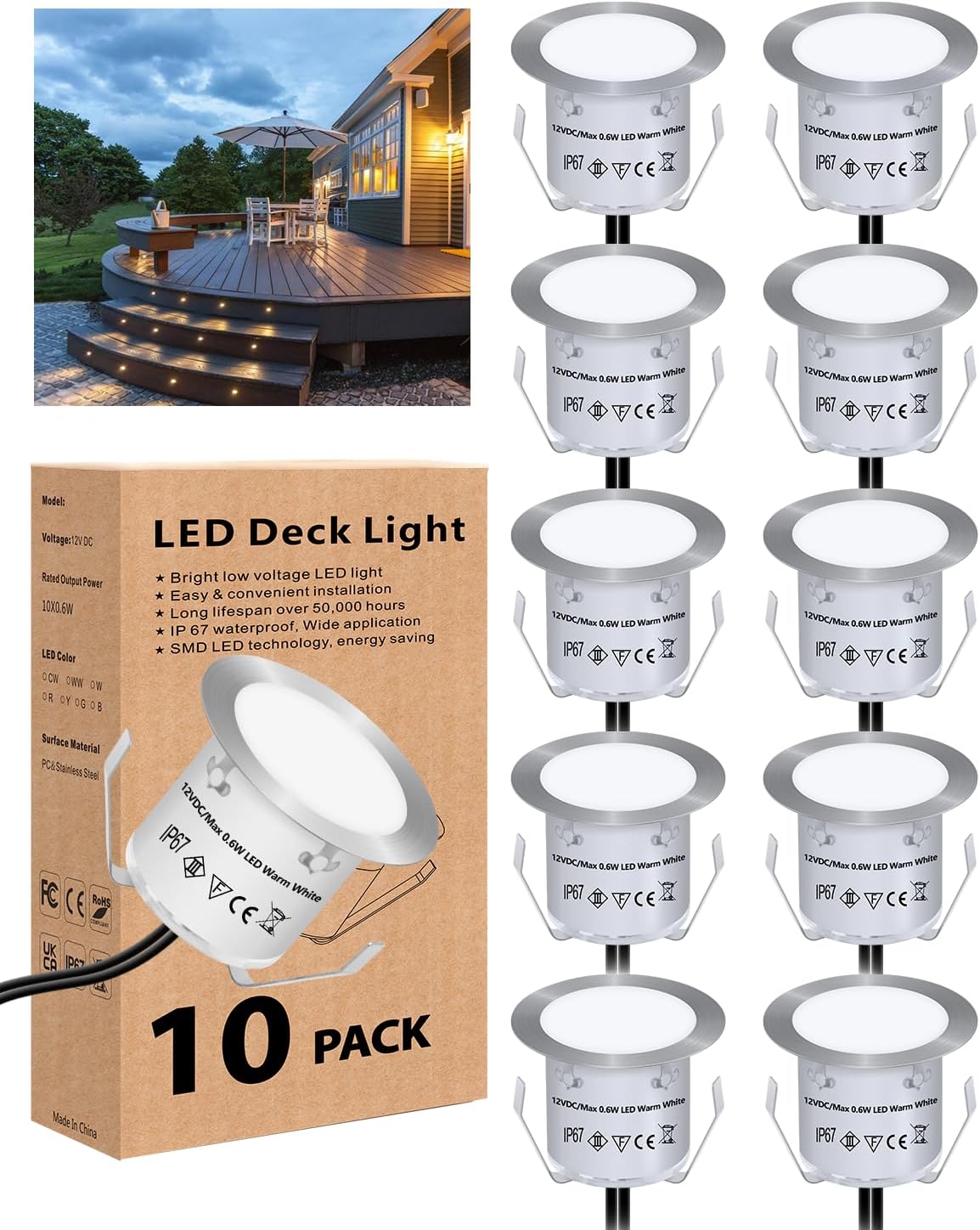 10er Set Led Einbauspots Außen Ip67 Wasserdicht Ø32mm Warmweiß Für Terrasse Garten Flur Treppe Weg