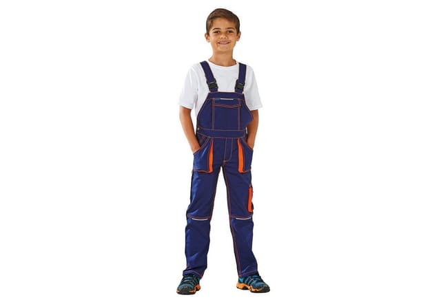 Latzhose marine/orange, Größe 134/140