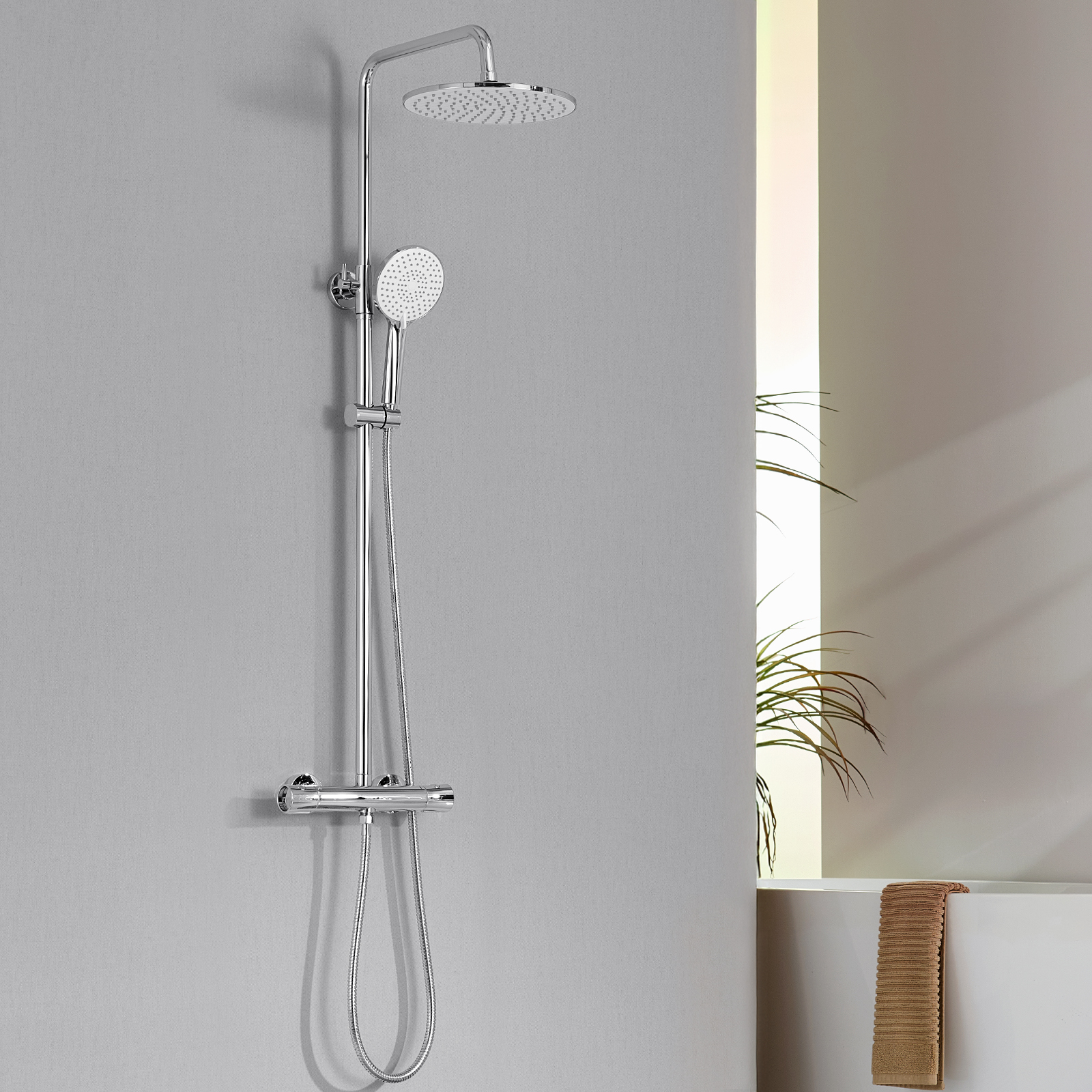 Colonna Doccia Cromata, Termostatica, Con Soffione Doccia 3 Getti, 25 X 25 Cm Soffione Doccia, Altezza Regolabile,set Doccia Per Bagno,rotondo