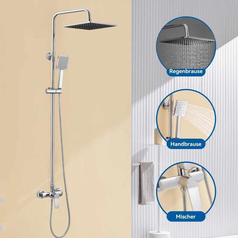Colonna Doccia Con Miscelatore Doccia,set Doccia Regolabile In Altezza,miscelatore Meccanico,con Soffione Doccia Rotondo 25,4 Cm/doccetta,cromato