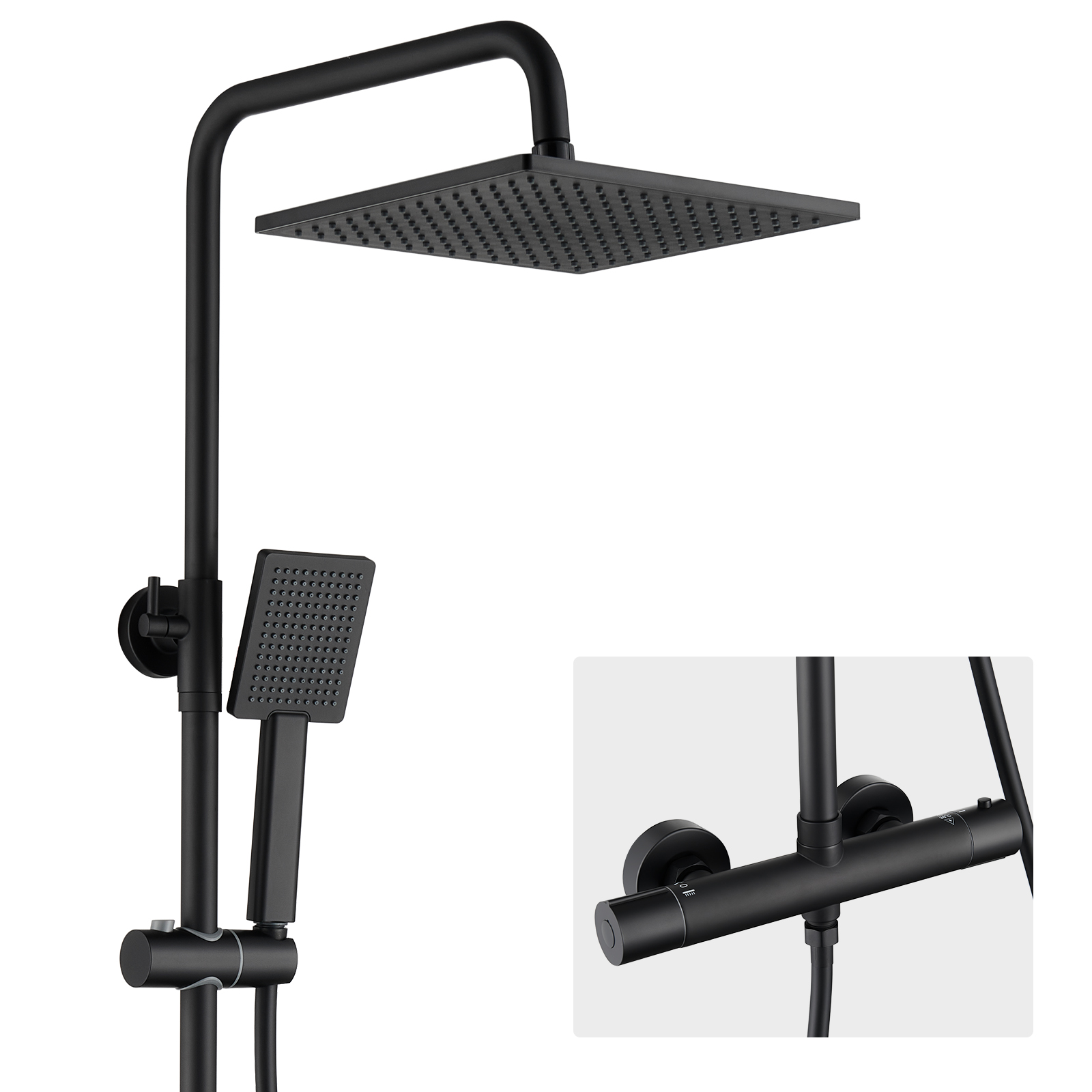 Colonna Doccia Termostatica Con Rubinetto Antiscottatura,soffione Doccia 25x25 Cm,doccetta,asta Doccia Inox,tubo Flessibile Doccia Inox,cromata