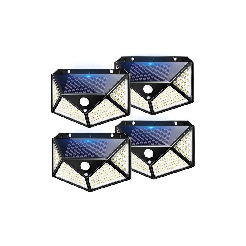 4er-pack Solar-außenleuchten Mit 100 Leds – 1600 Lumen – 270° Abstrahlwinkel – 5 M Bewegungsmelder – Ip65 Wasserdicht