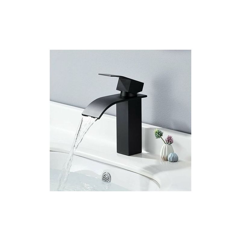 Schwarzer Wasserfall-waschtischmischer, Handwaschtischarmatur Mit Einhebelmischer Aus Edelstahl, Waschtischmischer Im Modernen Design