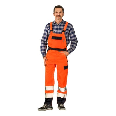 Latzhose 2026 warnorange/marineblau, Größe 106