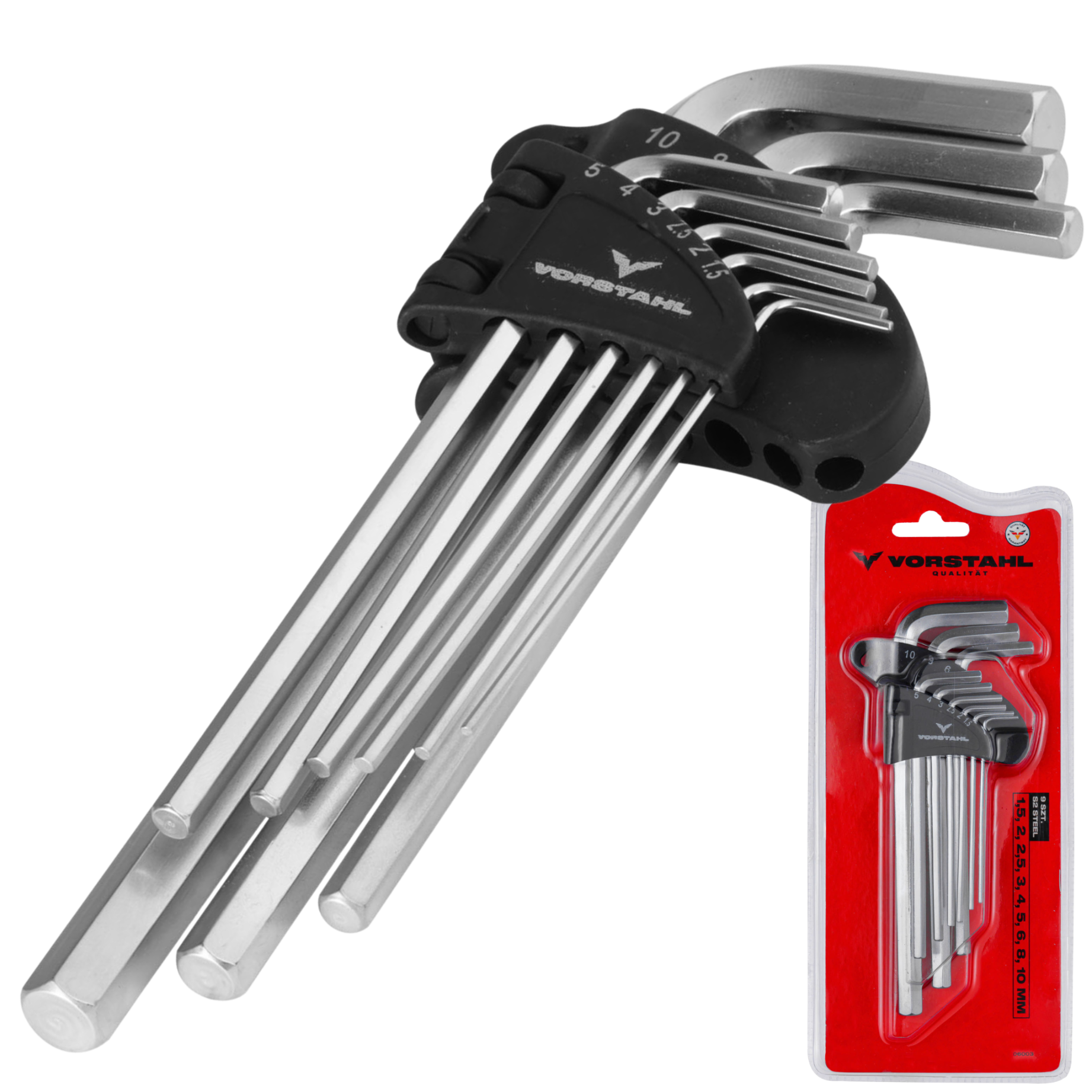 Satz Inbusschlüssel, Lange Inbusschlüssel, 9-teilig, 1,5–10 Mm, Vorstahl