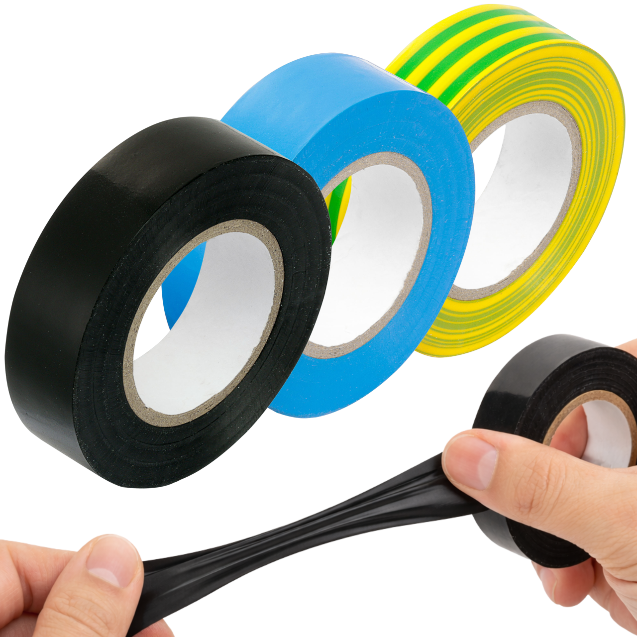 Set Mit 10 M Langen, 19 Mm Breiten Isolierbändern (3er-pack) In Schwarz, Blau, Gelb Und Grün