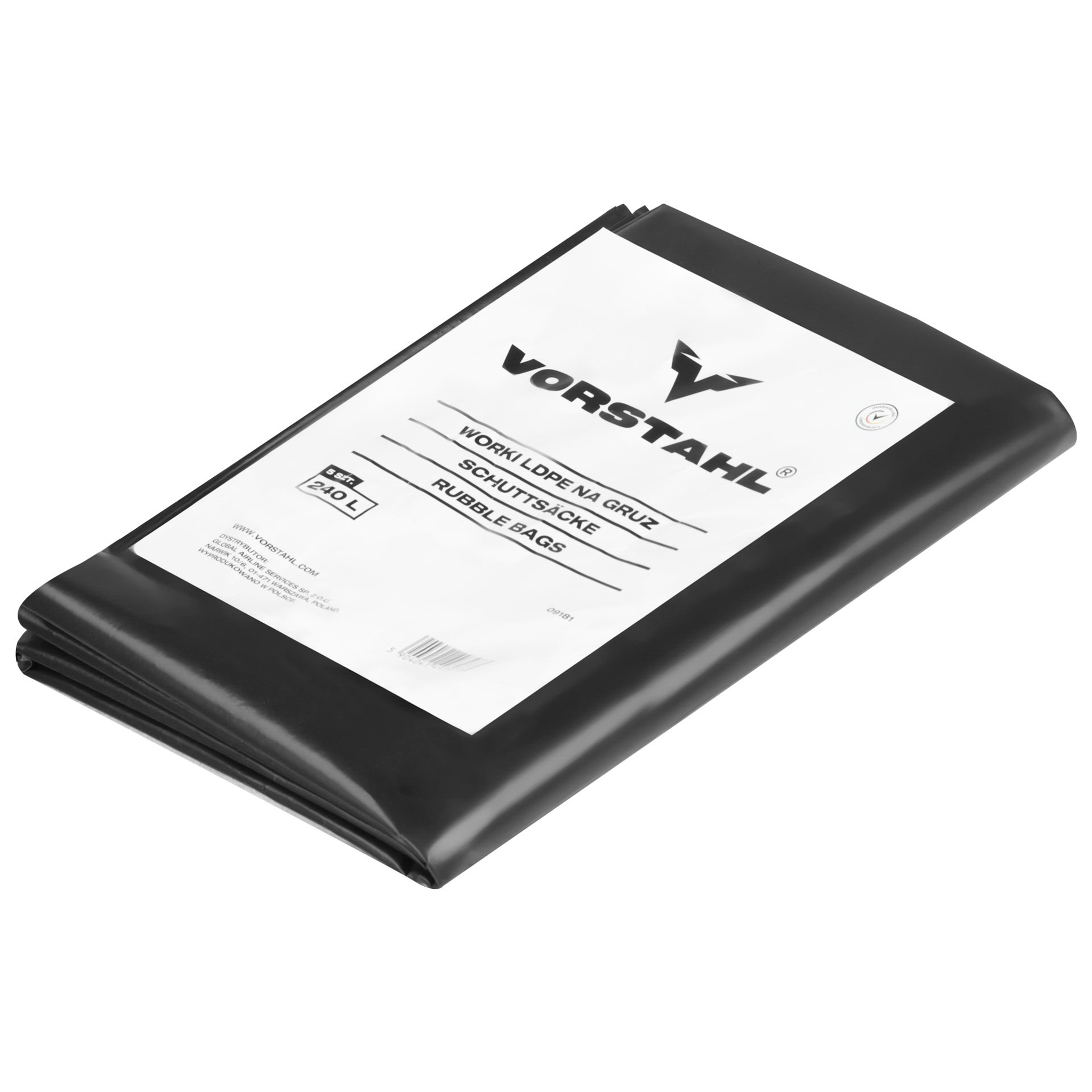Ldpe-bauschuttsack Schwarz 60 L 60 X 70 Mm (5er-pack) Extra Stark Vorstahl