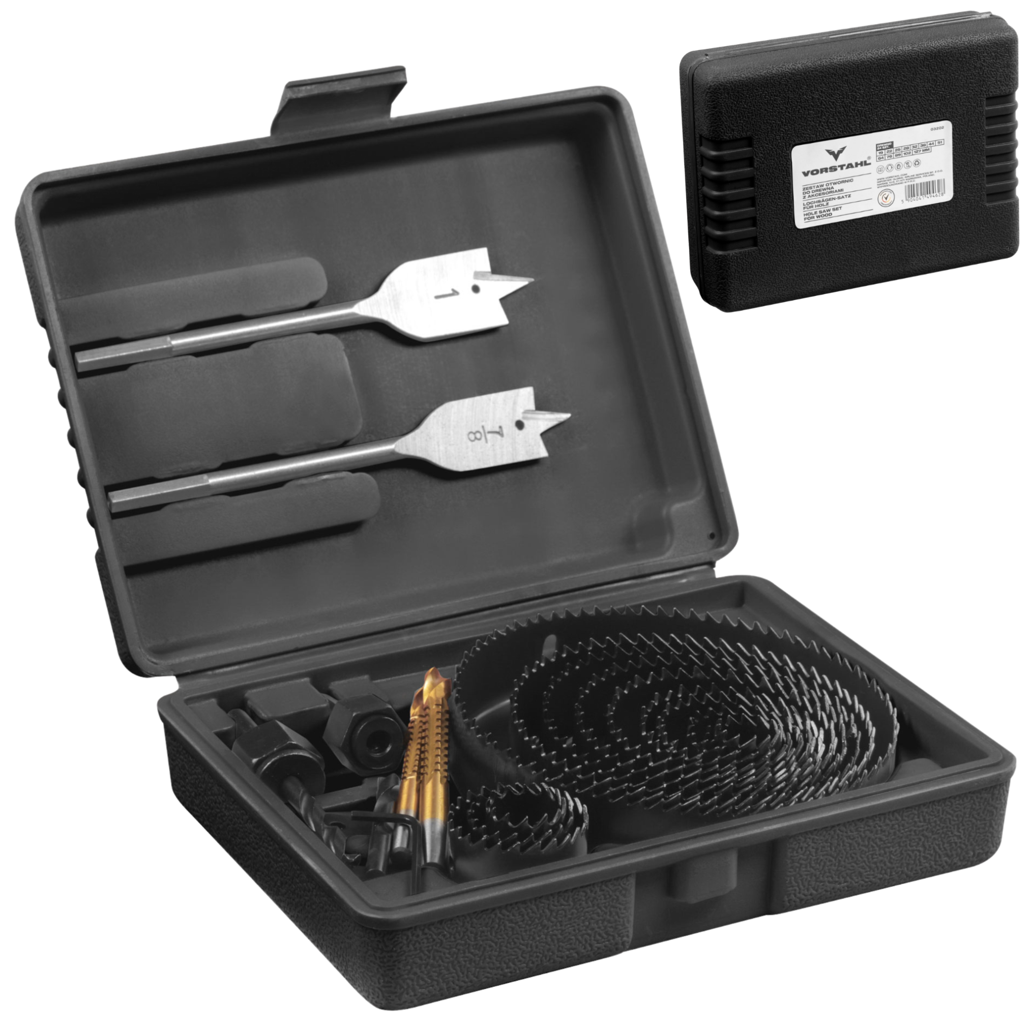 Lochsägen-set, Spatenbohrer Für Holz Mit Zubehör, 19–127 Mm, Vorstahl