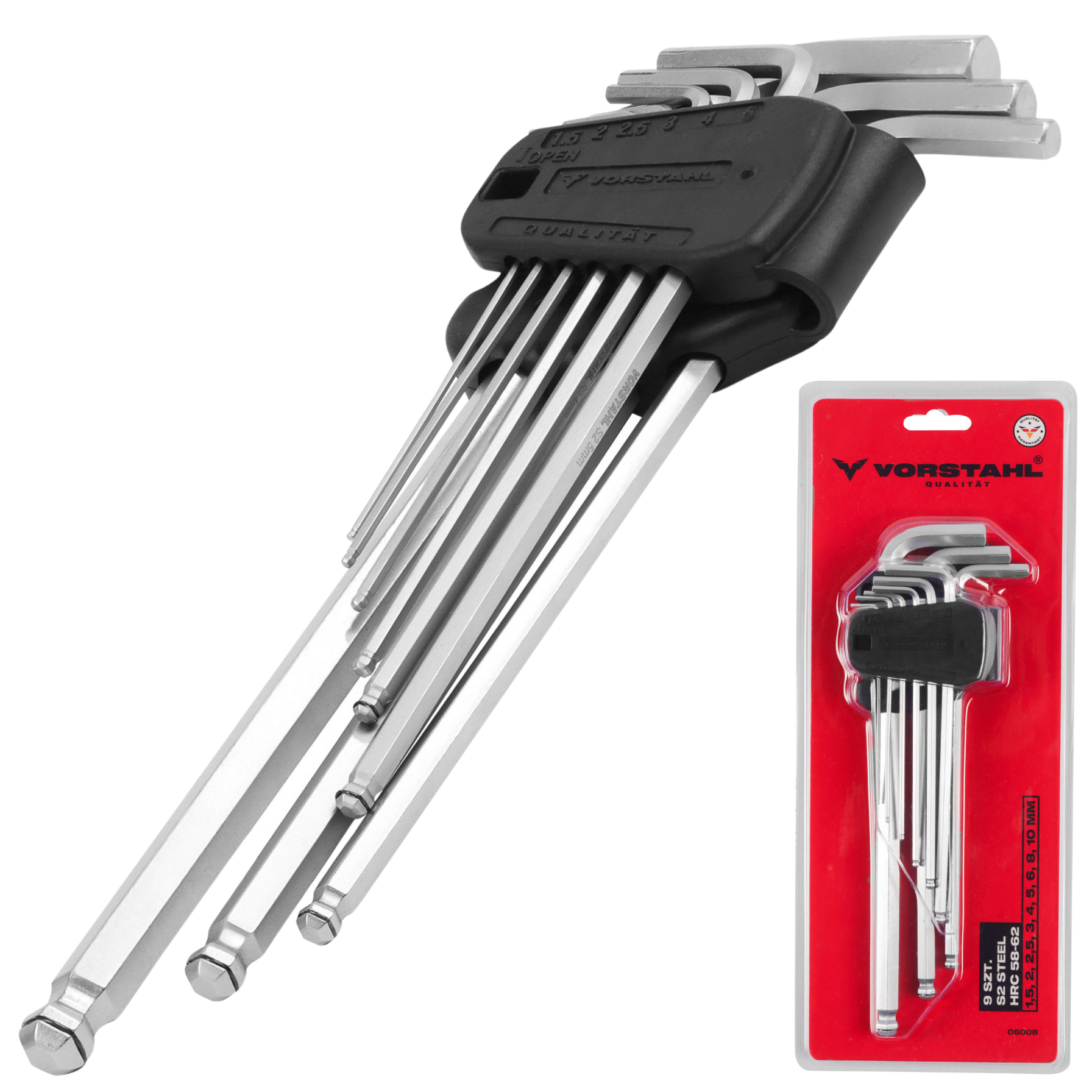 Satz Extra Langer Inbusschlüssel, 9-teilig, 1,5–10 Mm, Vorstahl