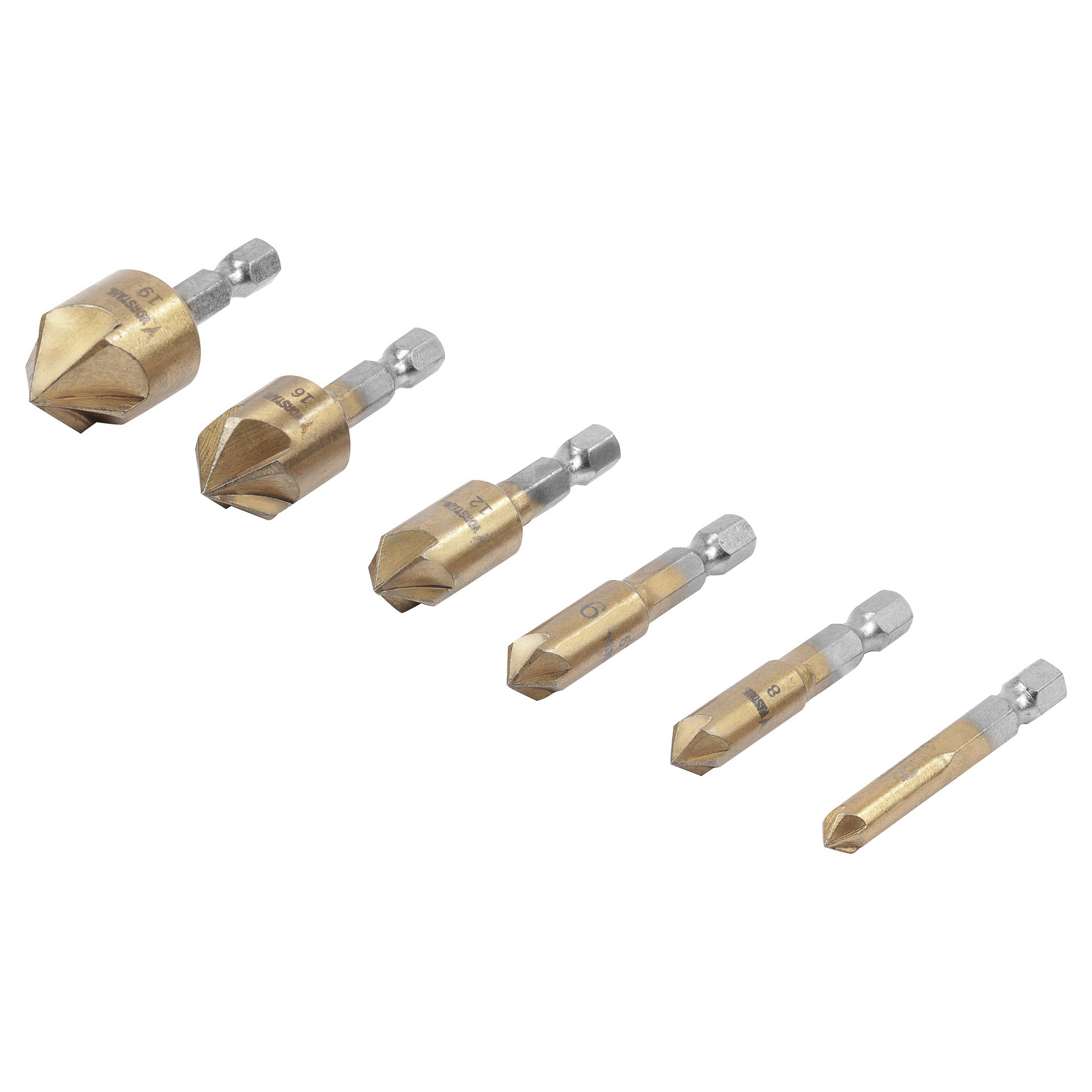 Set Mit Fasen Und Senkern Für Holz Und Aluminium, 6-teilig, 6–19 Mm, Vorstahl