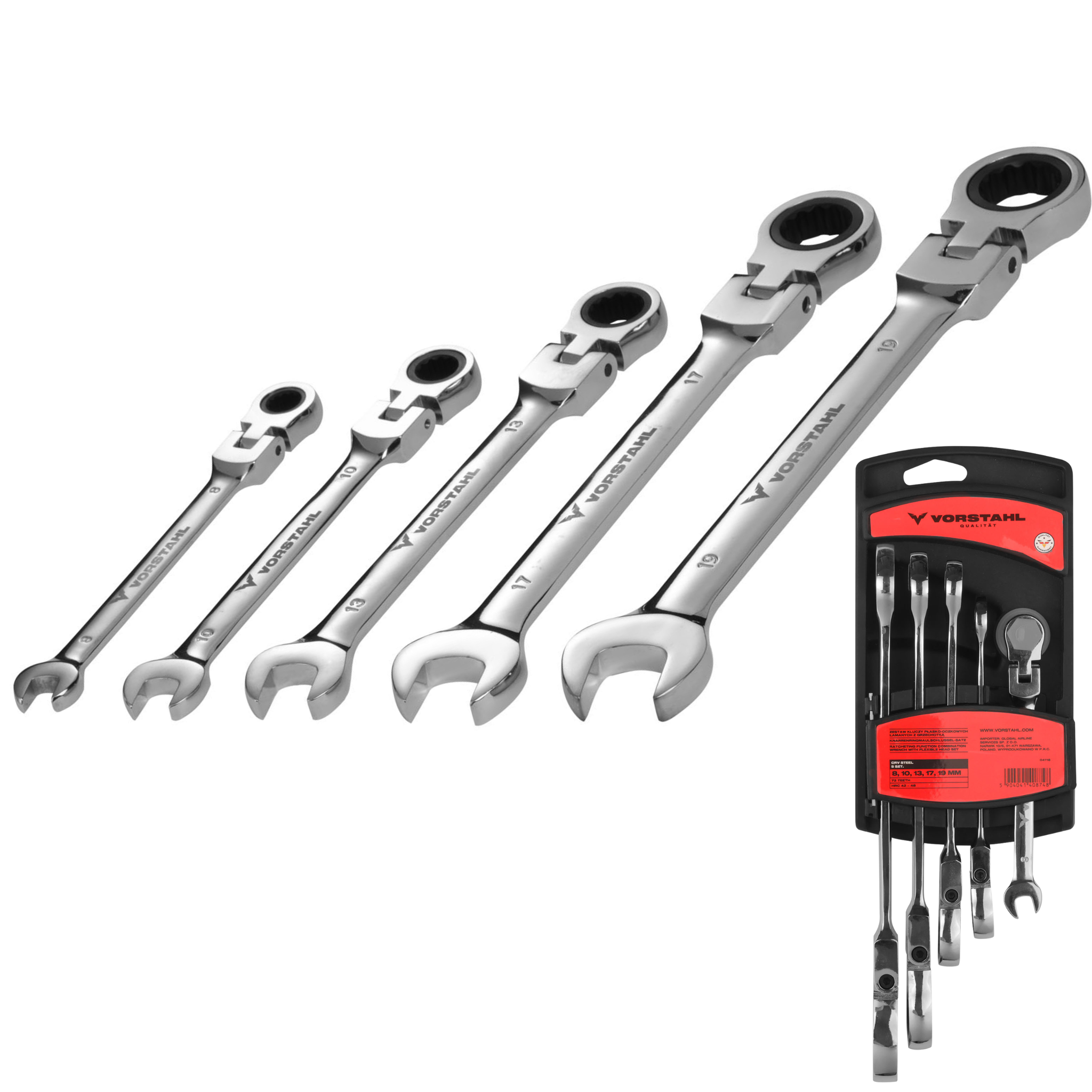 Satz Crv-ratschenmaulschlüssel, 5-teilig, 8–19 Mm, Vorstahl