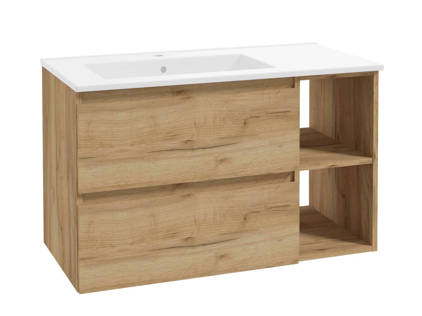 Kielle Nefia - Schrank Mit Waschbecken 90 Cm, Linke Ausführung, Goldene Eiche 50027s90l1