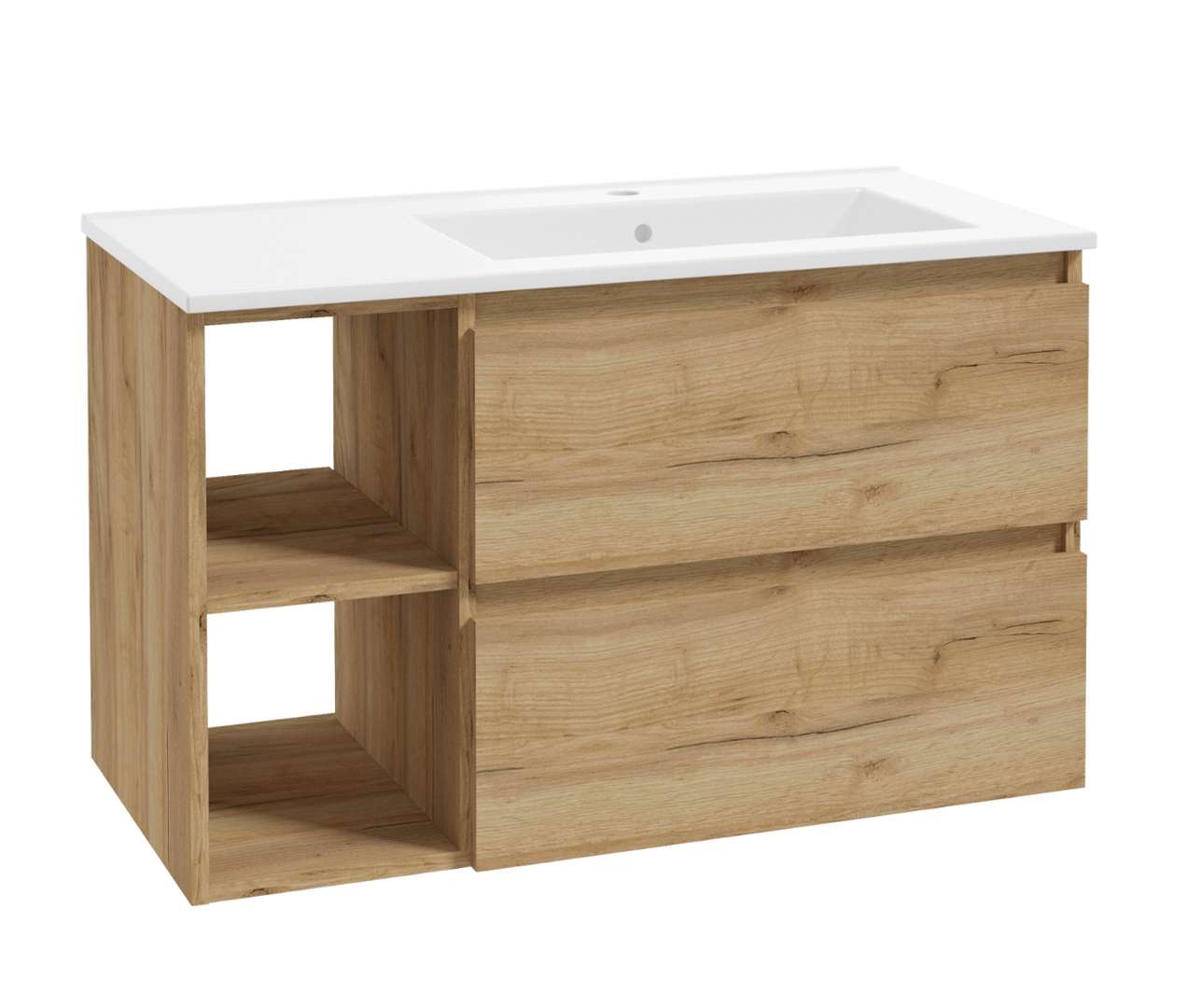 Kielle Nefia - Schrank Mit Waschbecken 90 Cm, Rechte Ausführung, Goldene Eiche 50027s90r1